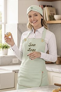 Avental Gourmet - Microfibra Italiana Verde Sálvia Com Viés Bege - Uniblu - Personalizado
