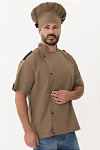 Camisa Masculina Chefe Cozinha - Dolman Farda Manga Curta - Terra - Uniblu - Personalizado