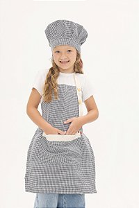 Avental Infantil Minimalista Lisboa - Xadrez e Detalhes em Cadarço Bege - Uniblu - UNB