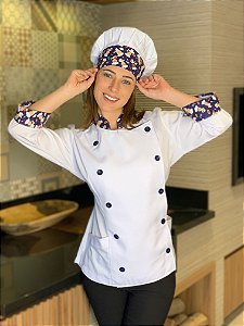 Camisa Feminina Chefe Cozinha - Dolman Stilus - Detalhes Chefinho Marinho - Uniblu