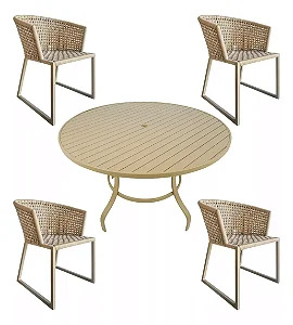 Conjunto de mesa com 4 cadeiras minas em corda náutica