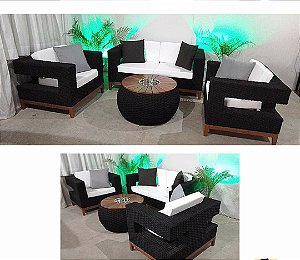 Conjunto de sofá quadrado vazado em corda náutica