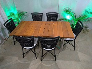 Conjunto de mesa de jantar com 6 cadeiras em corda náutica