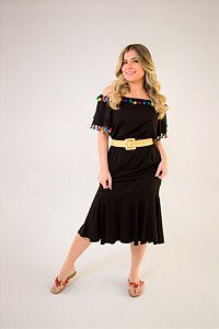 VESTIDO MIDI BABADOS POMPONS