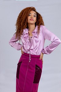 BLUSA  MANGA  COM BABADO TOQUE SEDA