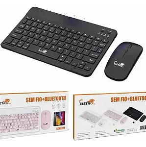 Kit Teclado e Mouse Sem Fio Ultra Fino Portátil Bluetooth Eletromex EL-2102