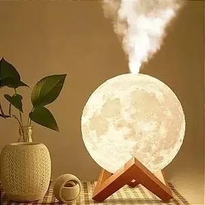 Luminária De Lua Cheia Abajur Umidificador Aromatizador Cor da cúpula Branco Cor da estrutura Madeira 110V/220V