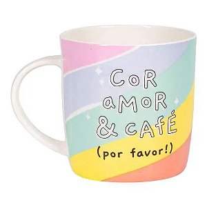 Caneca Cerâmica 400 ml Frases Cores E Amores Com Café - Uatt