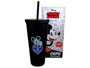 Copo Plástico Com Canudo 650ml Mickey Mouse Zona Criativa