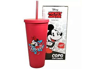 Copo Plástico Com Canudo 650ml Minnie Mouse Zona Criativa