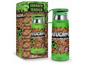 GARRAFA TÉRMICA 350ML C/ CANECA BRASFOOT MEU GAME MINE