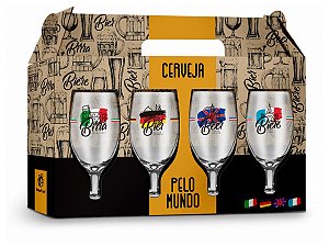 CONJUNTO 4 TAÇAS DE VIDRO BRASFOOT CERVEJAS PELO MUNDO