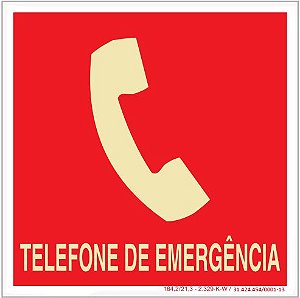 Placa Sinalização de Emergência - Fotoluminescente - Telefone de Emergência