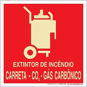 Placa Sinalização de Emergência - Fotoluminescente - Extintor de incêndio CO² - Gás Carbônico