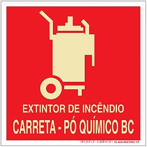Placa Sinalização de Emergência - Fotoluminescente - Extintor de incêndio carreta - Pó Quimico BC