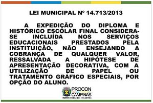 Placa - Expedição de Diploma - Lei Municipal 14713/2013