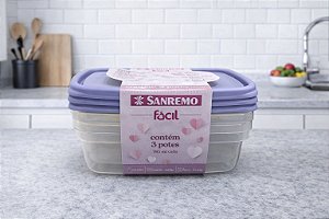 KIT 3 POTES RETANGULAR PLÁSTICO 785ML SANREMO
