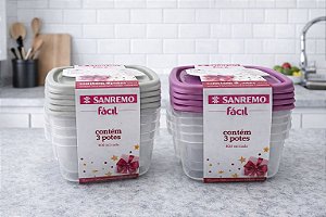 KIT 3 POTES QUADRADOS PLÁSTICO 800ML SANREMO