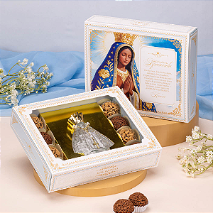 CAIXA NOSSA SENHORA + MINI TERÇOS + VIDROS UN JANGO