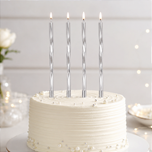 VELA METALIZADA TORCIDA 15CM C/4UN SILVER FESTAS