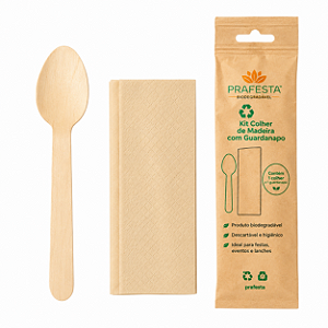 KIT COLHER+GUARDANAPO MADEIRA NATURAL 14CM PCT/20UN SILVER FESTAS