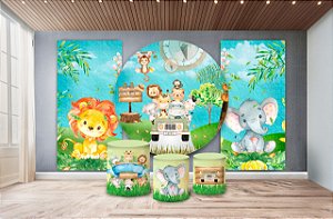 Super Kit Painel De Festa e Capas de Cilindro em tecido sublimado Passeio no Safari