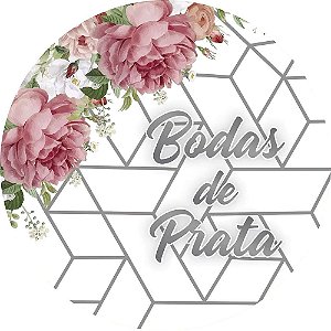 Painel de Festa Redondo em Tecido Sublimado Bodas de Prata c/elástico