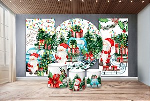 Super Kit Painel De Festa e Capas de Cilindro em tecido sublimado Natal do Noel