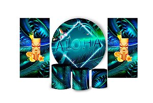 Super Kit Painel De Festa e Capas de Cilindro em tecido sublimado Aloha