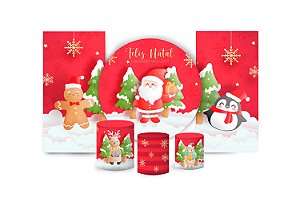 Super Kit Painel De Festa e Capas de Cilindro em tecido sublimado Lindo Natal