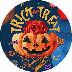Painel de Festa Redondo em Tecido Sublimado Halloween Trick Or Treat c/elástico