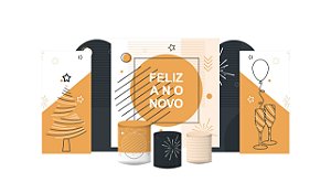 Kit Festa Pronta Painéis e Capas de Cilindro Em Tecido Feliz Ano Novo