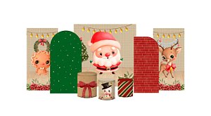 Kit Festa Pronta Painéis e Capas de Cilindro Em Tecido Natal Cute