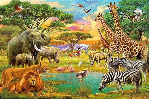 Painel de Festa em Tecido Sublimado Animais do Safari