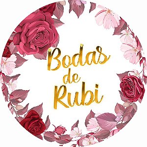 Painel de Festa Redondo em Tecido Sublimado Bodas de Rubi