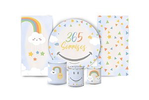 Super Kit Painel De Festa e Capas de Cilindro em tecido sublimado 365 Sorrisos