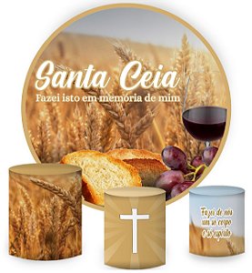 Kit Painel Redondo De Festa e Capas de Cilindro em tecido sublimado Santa Ceia