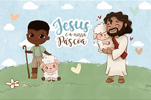 Painel de Festa em Tecido Sublimado Jesus é a Nossa Páscoa