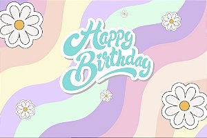Painel de Aniversário em Tecido Sublimado Margaridas Candy Colors
