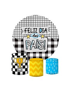 Kit Painel Redondo De Festa e Capas de Cilindro em tecido sublimado Dia dos Pais Xadrez