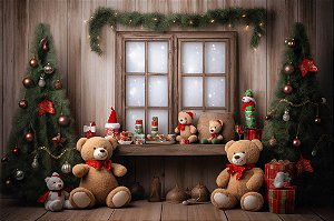 Painel de Festa em Tecido Sublimado Ursinhos do Natal