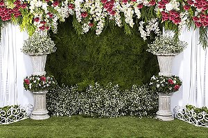 Painel de Festa em Tecido Sublimado Floral Rosas Casamento