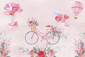 Painel de Festa em Tecido Sublimado Bike dia dos Namorados