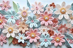 Painel de Festa em Tecido Sublimado Flores Azuis Efeito 3D