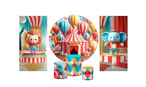 Super Kit Painel e Capas de Cilindro em tecido sublimado Circo Tendinha 3D 1,50m