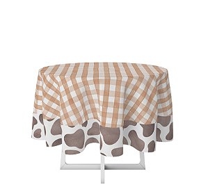 Toalha de Mesa de Festa Redonda em Tecido Sublimado Fazendinha Marrom 2,20m x 2,20m