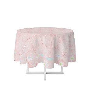 Toalha de Mesa de Festa Redonda em Tecido Sublimado Floral Delicado Rosa 2,20m x 2,20m