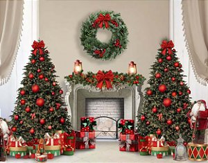 Painel de Festa em Tecido Sublimado Árvores de Natal
