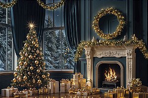 Painel de Festa em Tecido Sublimado Sala de luxo Natal
