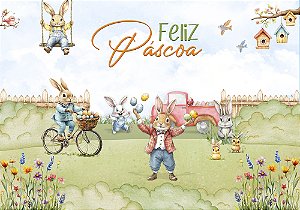 Painel de Festa em Tecido Sublimado Jardim Feliz Páscoa
